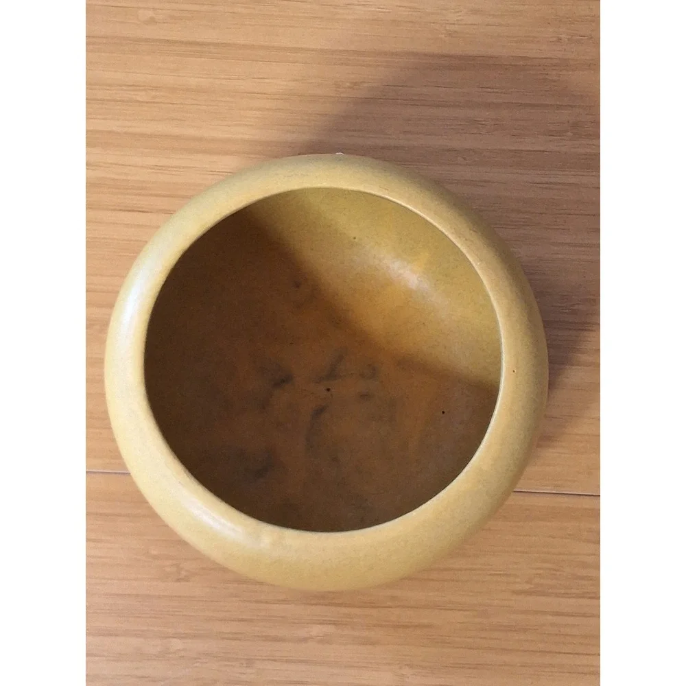 Haeger Potteries Two Tone Matte Yellow Brown Ceramic Planter Bowl Mid Century